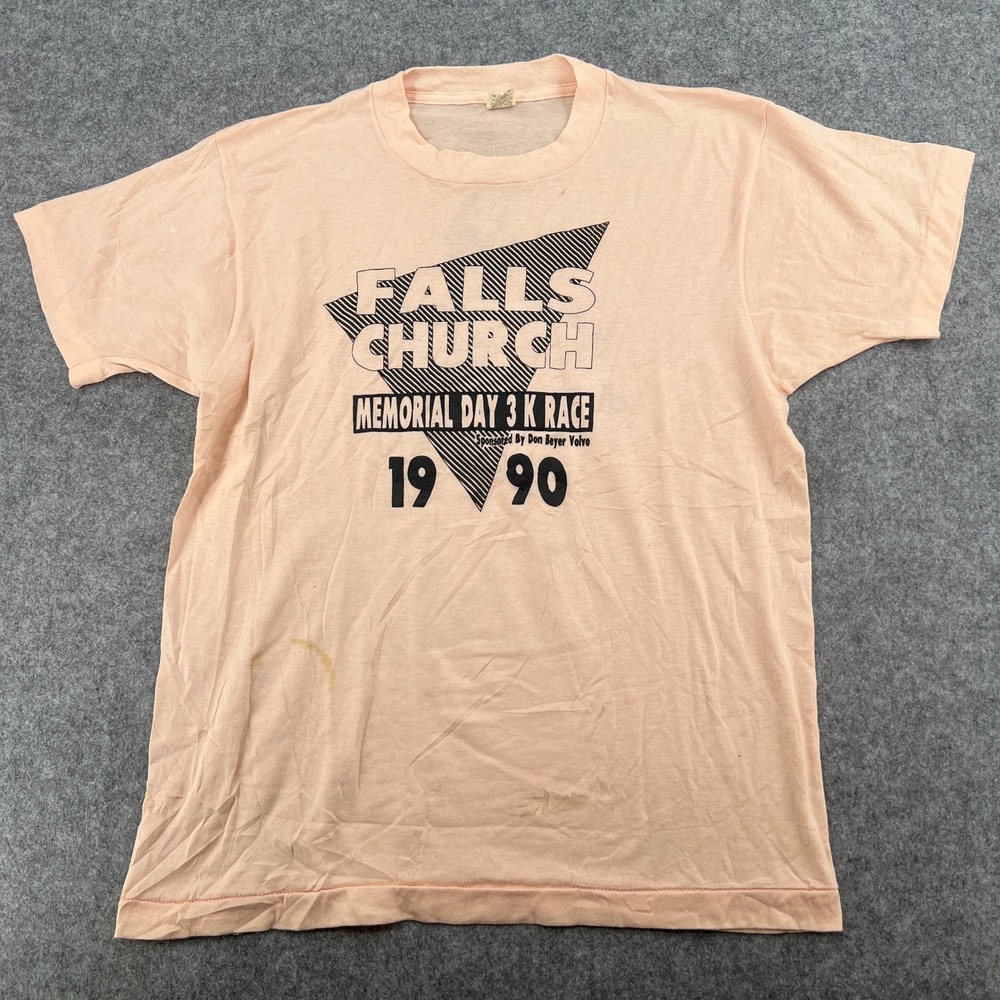 Vintage 1990 Falls Church Memorial Day 3K Race T-Shirt Screen Stars Peach Large